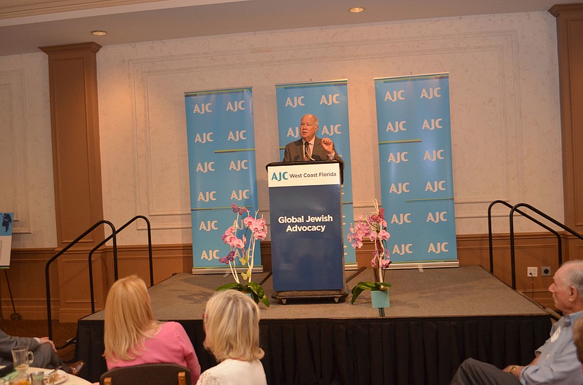 Keynote speaker Andy Baker explains the resurgence of anti-Semitism currently taking place around the world.
