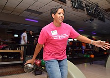 Lynn Woods winds up to bowl.