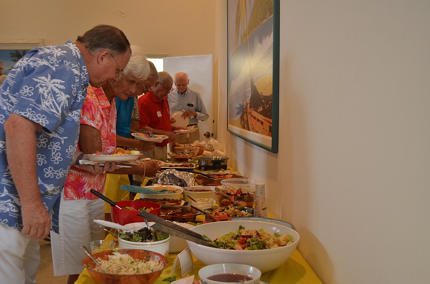 The dinner was a potluck made of dishes the guests brought.