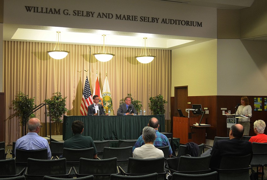 Democratic candidates for the State Senate, District 23, Frank Cirillo (left) and Frank Alcock (right) began the discussions by stating their reasons for running. Alcock said he believes the District 23 seat it is the most important in the region.