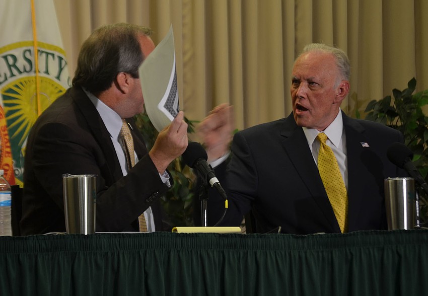 Tensions between  Republican candidates for the House of Representatives, District 73, Joe Gruters and Steve Vernon, came to a head when Gruters accused Vernon of accepting money from large corporations to finance a mailer advertisement.