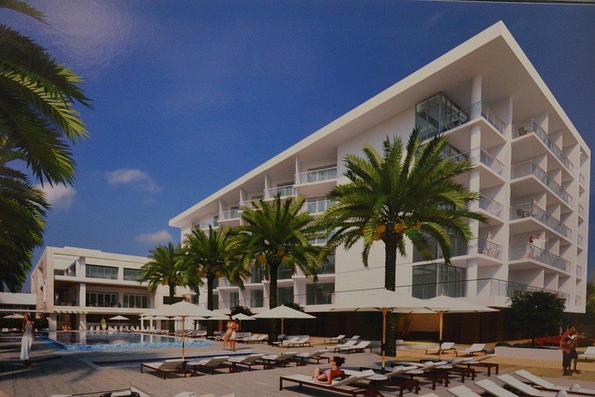 An artist rendering of what the swimming pool will look like at the $24 million Zota Beach Resort project at 4711 Gulf of Mexico Drive.