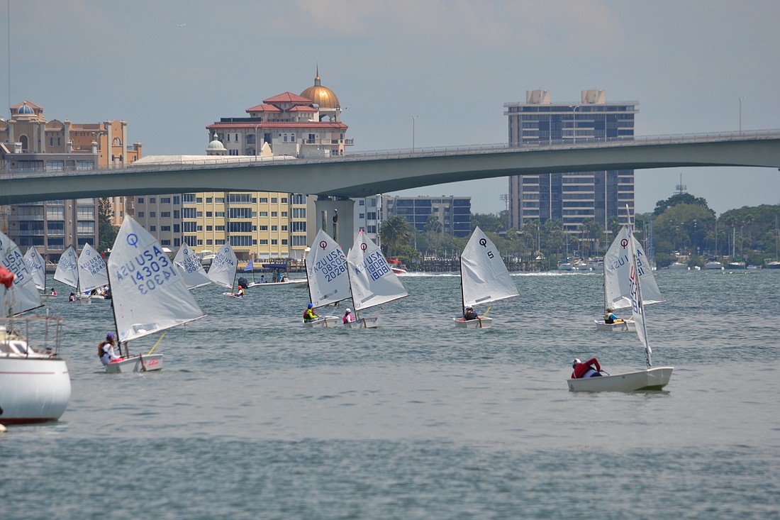 File photo. Sailboats scatter across Sarasota Bay for the 69th annual Labor Day Regatta.
