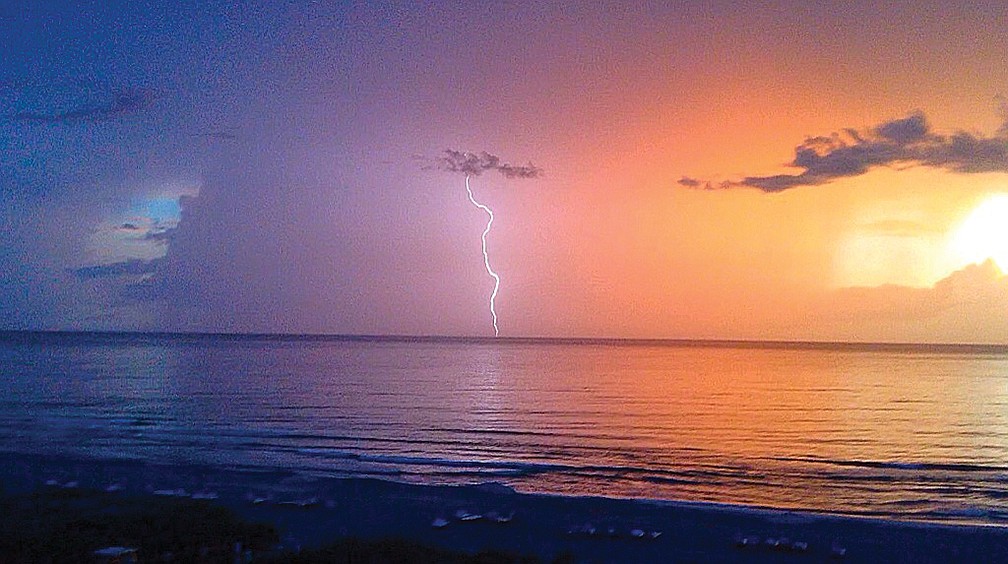Rebecca Goldthwaite captured this shot of lightning striking, seen from Beachplace on Longboat Key.