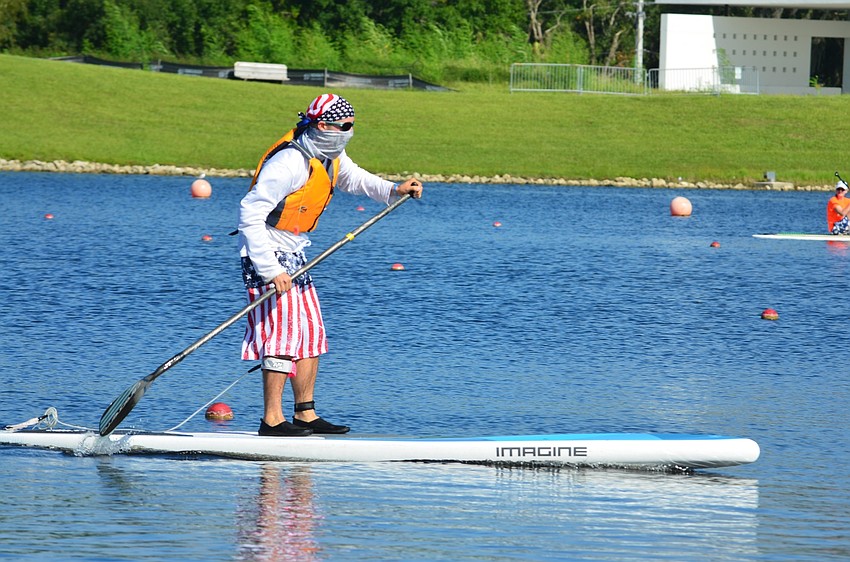 Daniel Fundora paddles toward the end of his race.