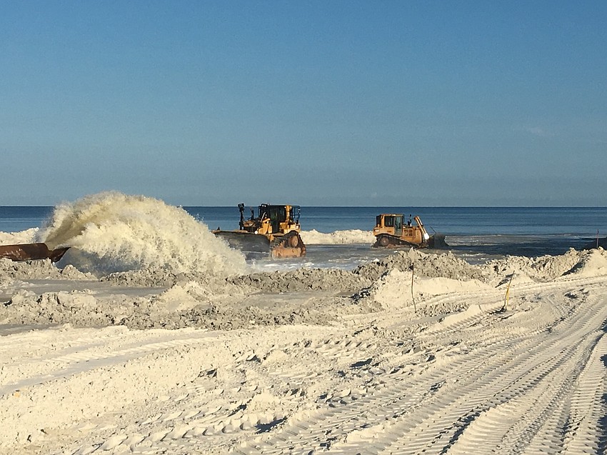 Dredging had been moving along smoothly until Tropical Depression Nine shut down work on Longboat Key with the dredge being taken to Tampa Bay Harbor for safekeeping.