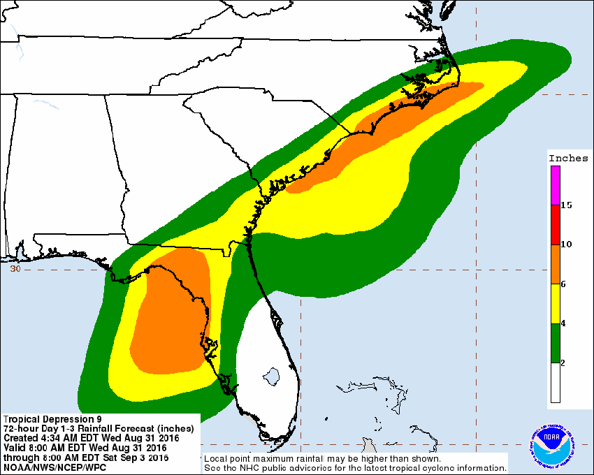 The rain associated with Tropical Storm 9 could amount to 3 to 5 inches on Longboat Key, according to the National Hurricane Center.