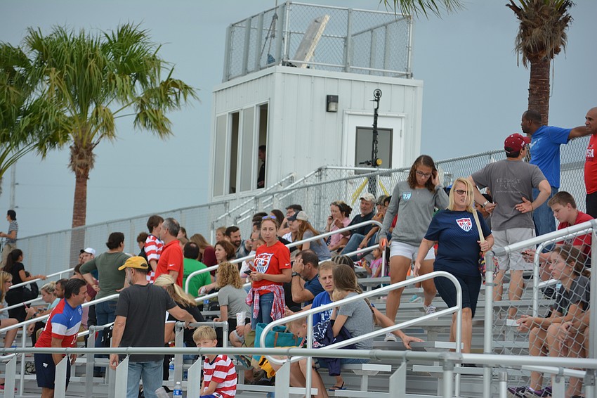 Fans enjoy the new stands at the Premier Sports Campus.