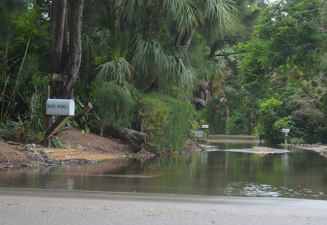 Side roads along Higel Boulevard flooded early Sept. 1 after heavy rains the night before. County staff reported widespread coastal flooding throughout Siesta Key in their post-Hurricane Hermine damage assessment.