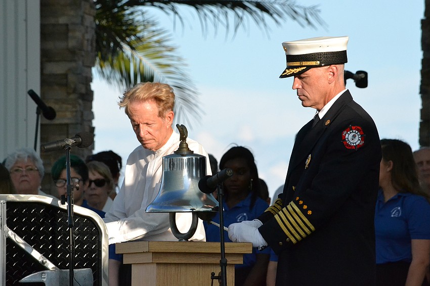 Sarasota Fire Department Chief Michael Regnier during the tolling of the bell in honor of the victims of the 9/11 attacks.