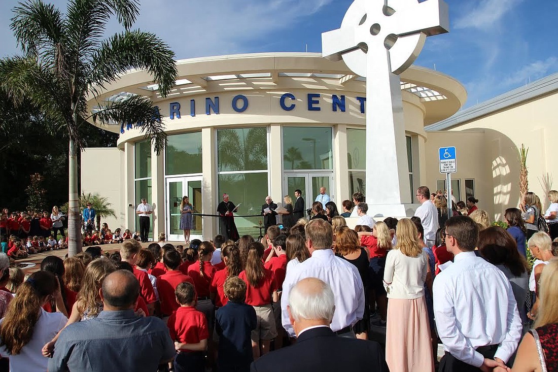 Courtesy photo. School leaders cut the ribbon for the new Zazarino Center on the St. Martha Catholic School campus.