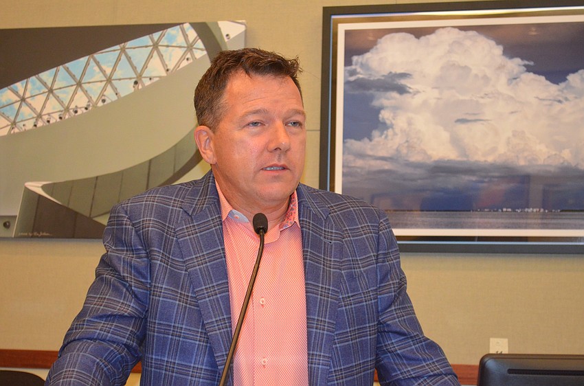 Unicopr President Chuck Whittall presents his case for redeveloping Colony resort Monday for the Longboat Key Commission.