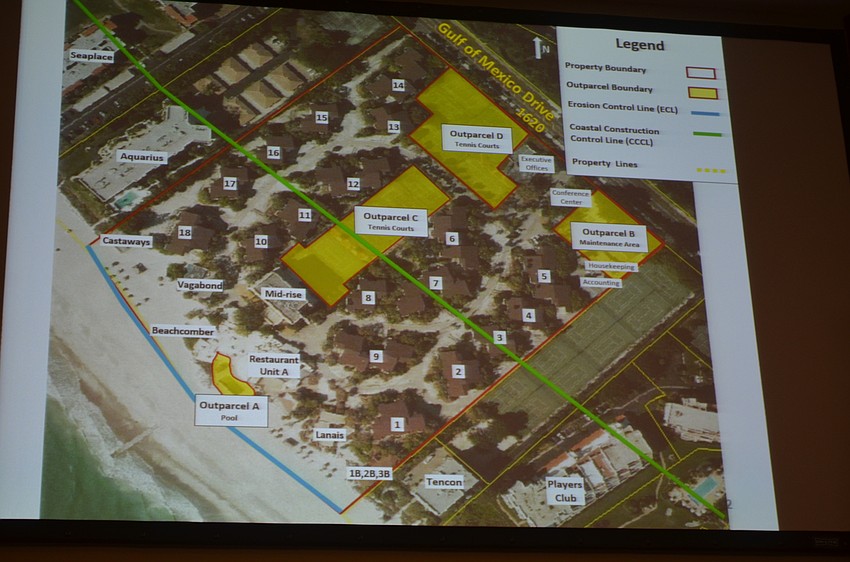 Unicopr President Chuck Whittall presents his case for redeveloping Colony resort Monday for the Longboat Key Commission.