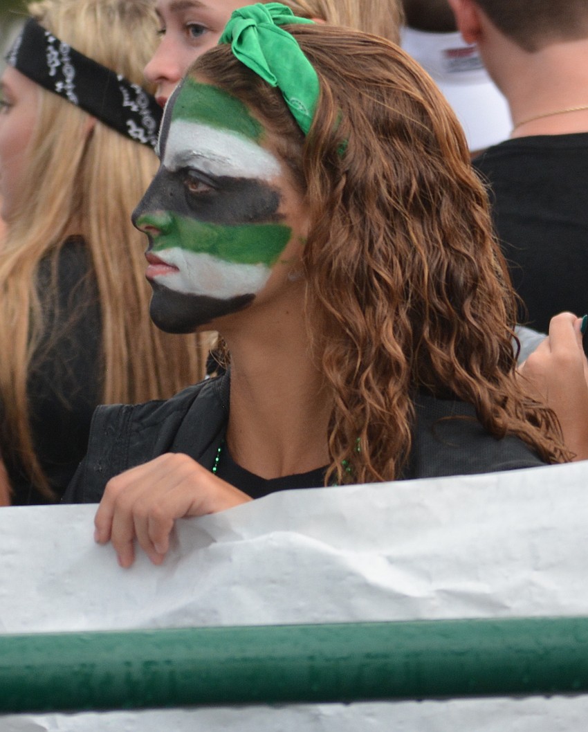 Lakewood Ranch freshman Kim Arnold was in the spirit, but she might have trouble getting the face crayon off.