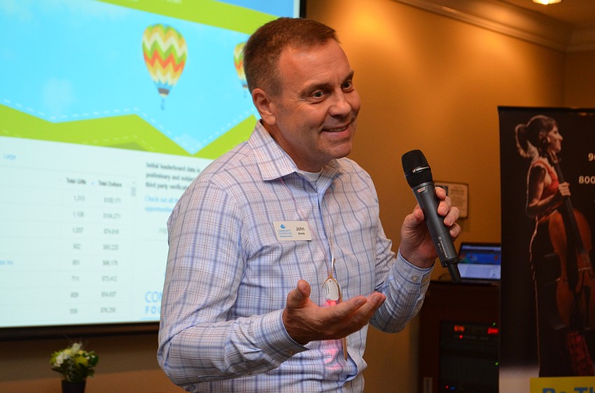 Community Foundation of Sarasota County Senior Vice President for Community Investment John Annis addresses guests during the wrap up for the 2016 Giving Challenge on Wednesday, Sept. 21.