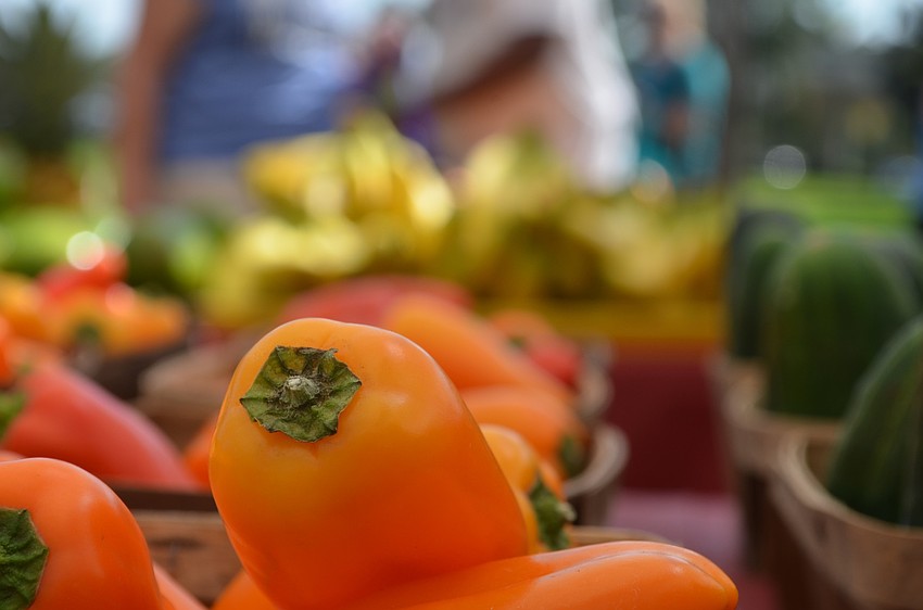 Some colorful peppers are for sale at the Health and Wellness Expo's farmers market.