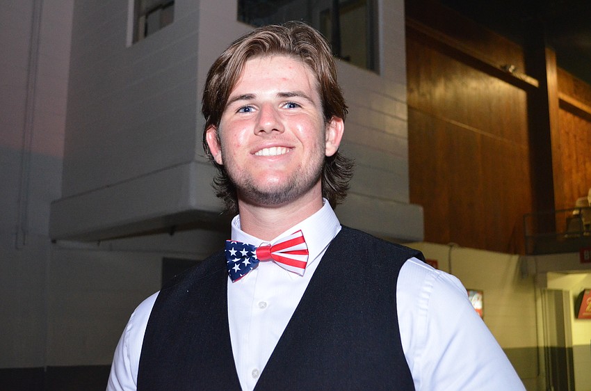 Casey Sheehan wore an American-themed bow-tie to match the dance theme of the Olympics.