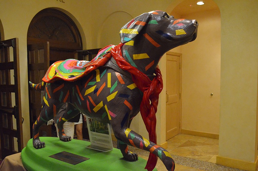 Oscar, a Superhero on Parade sculpture that was created by local artist Andrea Dasha Reich. The dog was on sale for $10,000.