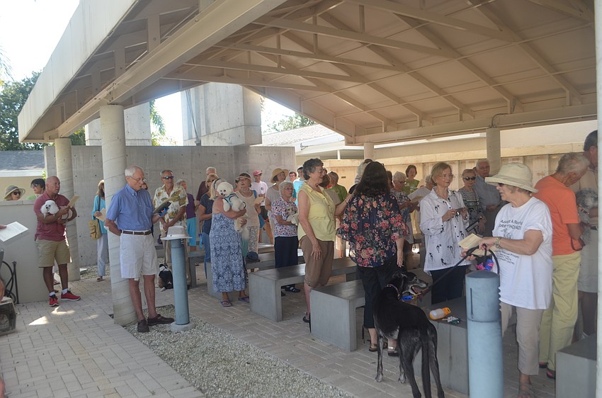 Before the animals were blessed, guests attended a Saturday morning service on St. Boniface Episcopal Church’s outdoor patio.