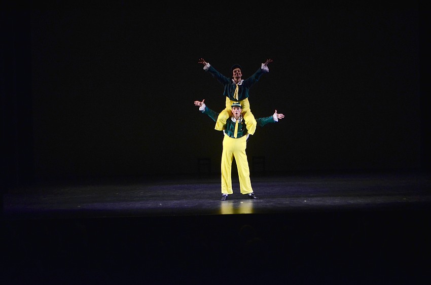Sarasota Ballet professional dancers Logan Learned and Alex Harrison performs as Tweedle Dee and Tweedle Dum at the second annual Tea & Tutus event.