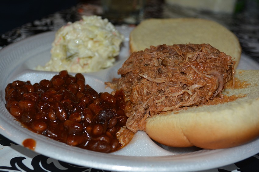 Dinner served at the Lakewood Ranch Elks lodge included pulled pork, baked beans and cole slaw.