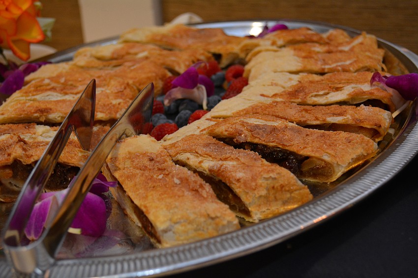 The buffet included a plethora of desserts, including apple strudel.