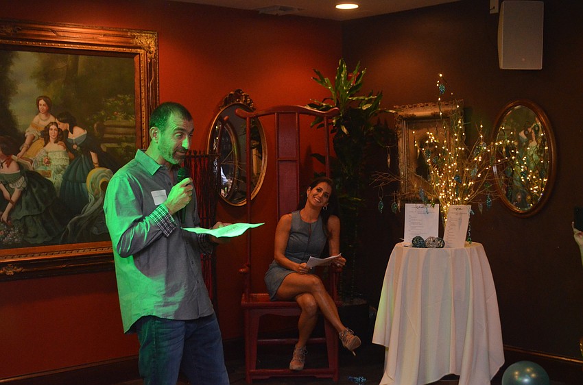 Darren Saltzberg gives a speech about his wife, and event honoree, Rachel.