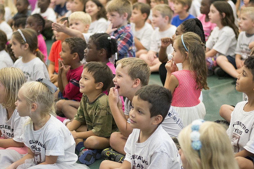 Students delight in watching the performances to celebrate the Bay Haven School of Basics Plus 90th anniversary Friday, Sept. 30.