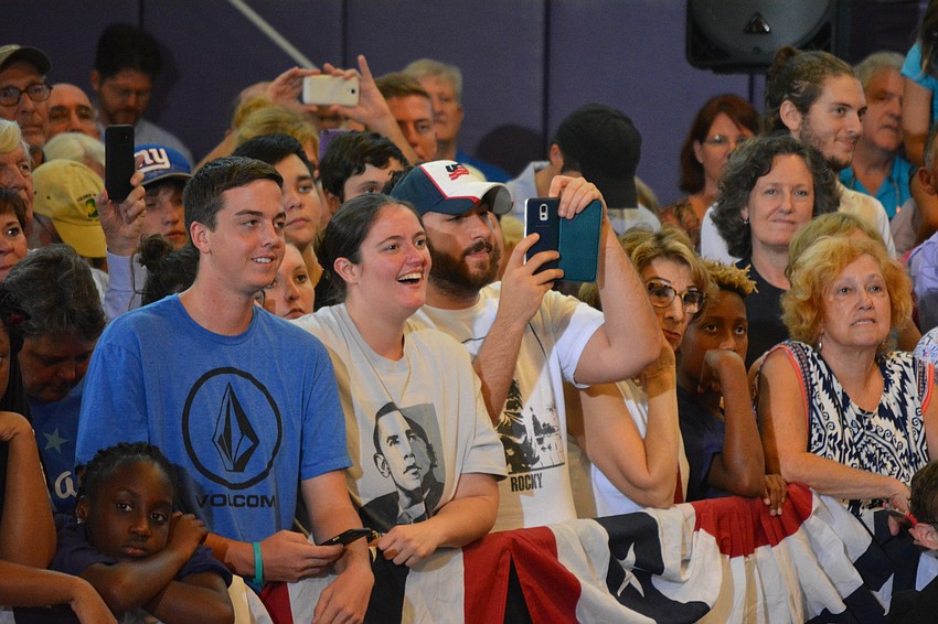The R.L. Taylor Community Complex gym floor was full of Hillary Clinton supporters Monday.