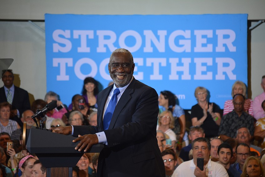 Former Sarasota Mayor Fredd Atkins, who is running for County Commission this year, introduced Vice President Joe Biden.