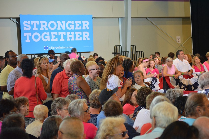Students file into the R.L. Taylor Community Complex ahead of Vice President Joe Biden’s speech.