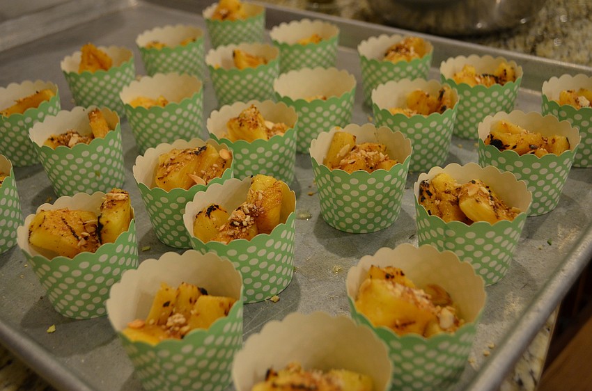 The fourth and final dish was grilled pineapple topped with dark chocolate balsamic vinegar, toasted almonds and salt paired with Peirano Estate 