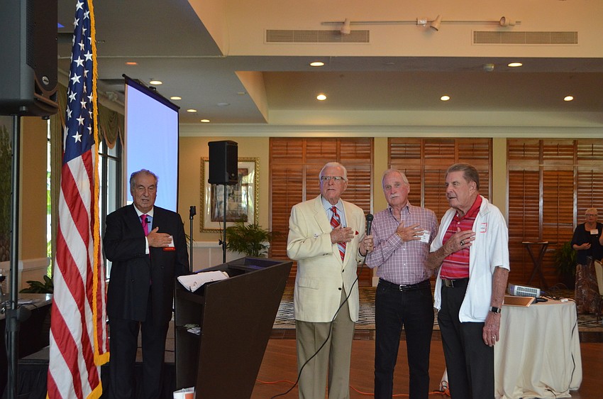 Present members that are veterans led the club in the Pledge of Allegiance at the first Republican Club of Longboat Key meeting of the season on Oct. 5.