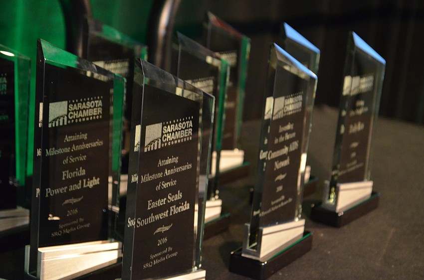 Awards for businesses during the Greater Sarasota Chamber of Commerce Salute to Business 96th annual membership meeting and luncheon Friday, Oct. 7 at Hyatt Regency Sarasota.