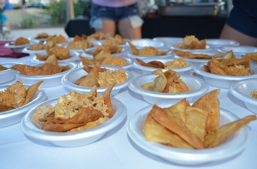 Buffalo chicken dip with flour tortilla chips from Island Time Bar and Grill