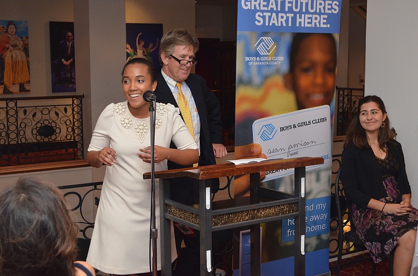 2015-2016 National Boys & Girls Clubs of America Youth of the Year Whitney Stewart encourages afterparty attendees to donate to the Boys & Girls Clubs of Sarasota County.