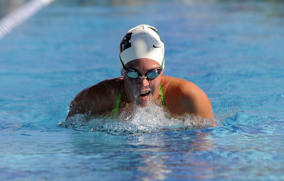 Lakewood Ranch senior Courtney Chapin won the girls 100 backstroke at the Tri-County Swim Championships on Oct. 8 with a time of 59:06.