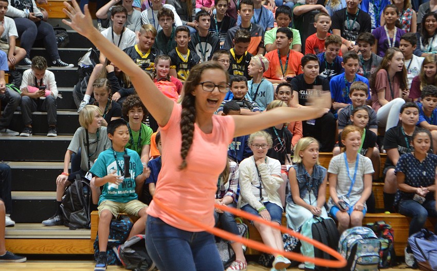 Seventh-grader Cemia Gough wins the hula hoop competition.