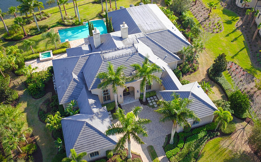 An aerial view is the best way to understand the grandeur of the $2.745 million Lake Club home.
