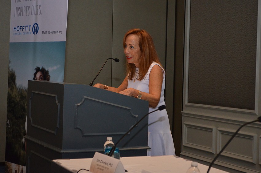 Honorary Chair Eileen Curd gets emotional as she explains how she got involved with Moffitt.