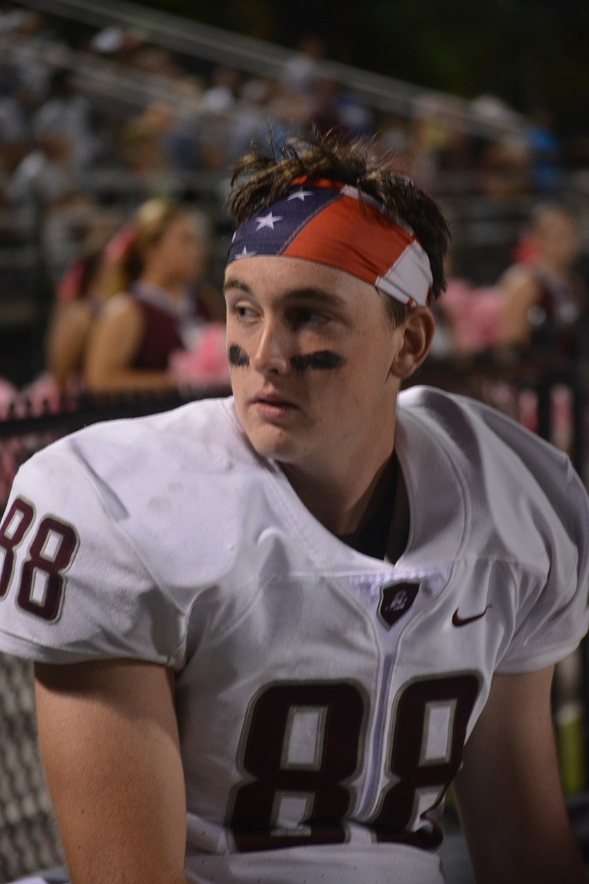 Braden River junior defensive end Tyler Coker looks toward the crowd during his team's 42-35 loss to Venice.
