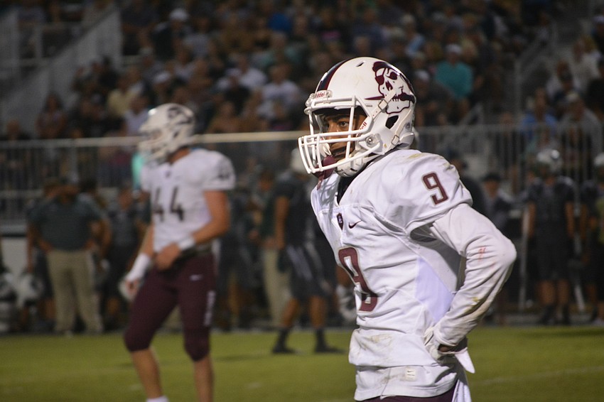 Braden River junior defensive back Tommie Battie IV looks for the defensive play call during his team's 42-35 loss at Venice.