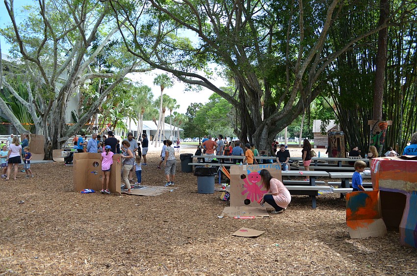 Students built and play games made from cardboard at Out-of-Door Academy.