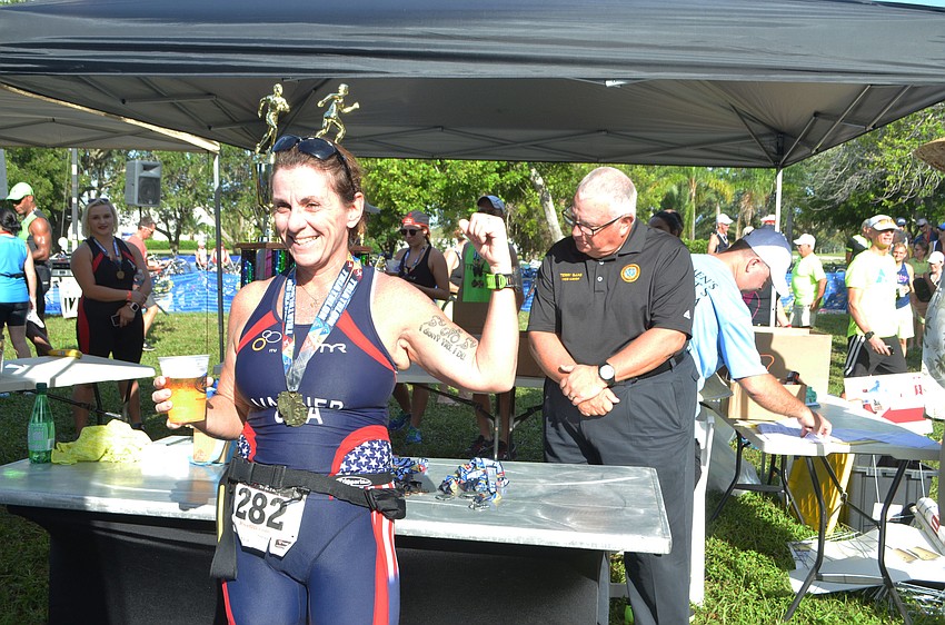 Top finisher of the women’s duathlon Olympic division Kristina Varner of Port Charlotte, Fla.