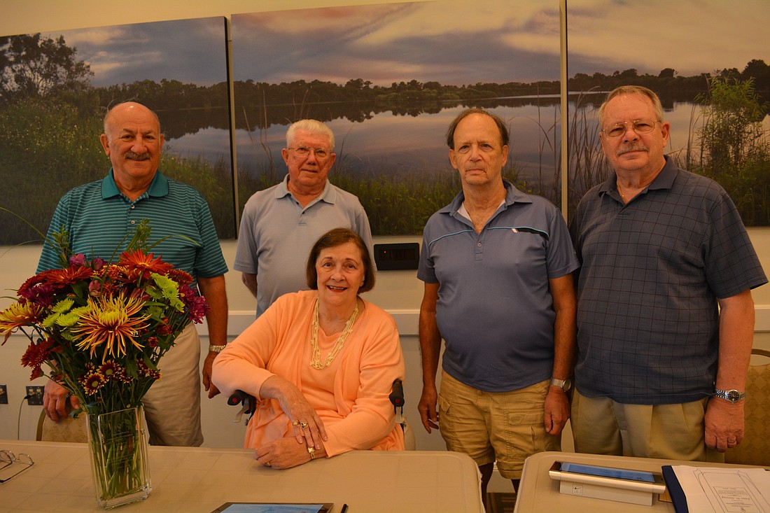 Lakewood Ranch CDD 1 chairwoman June Stroup poses with fellow board members, from left to right: Alan Roth, Gil Pearce, Gary Berns and Bob Swiatek.