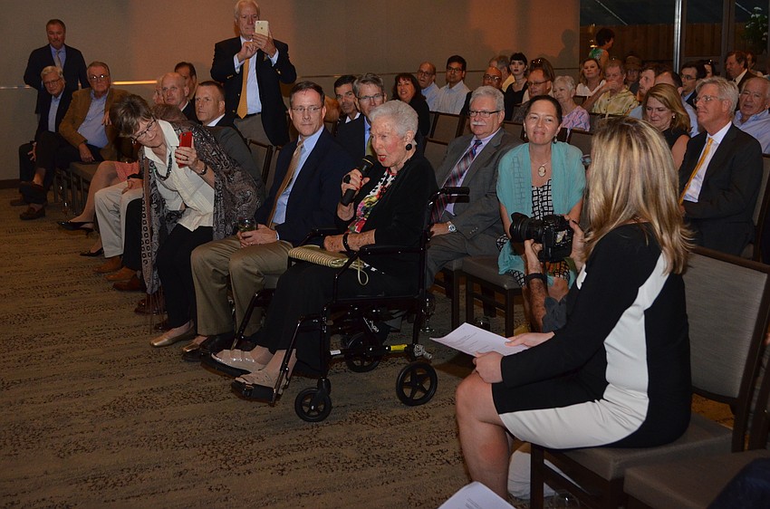 Donor Nathalie McCulloch thanks everyone after being honored for her donations.