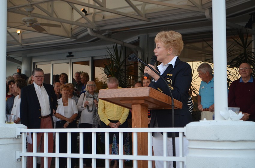 Commodore Lynn Smith greets the crowd at Bird Key Yacht Club’s MarinaFest on Oct. 22.