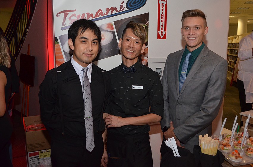 Edwin Velasco, Tsunami Sushi & Hibachi Grill General Manager Jeffrey Karasawa and Owner Sam Ray