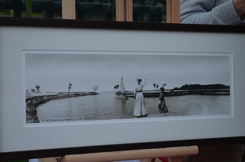A photo of neighborhood founders and sisters Daisiette and Katherine McClellan was up for auction at the 100th anniversary party.