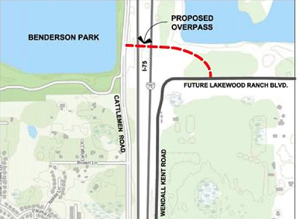 This rendering shows the proposed location of the overpass. Courtesy map.
